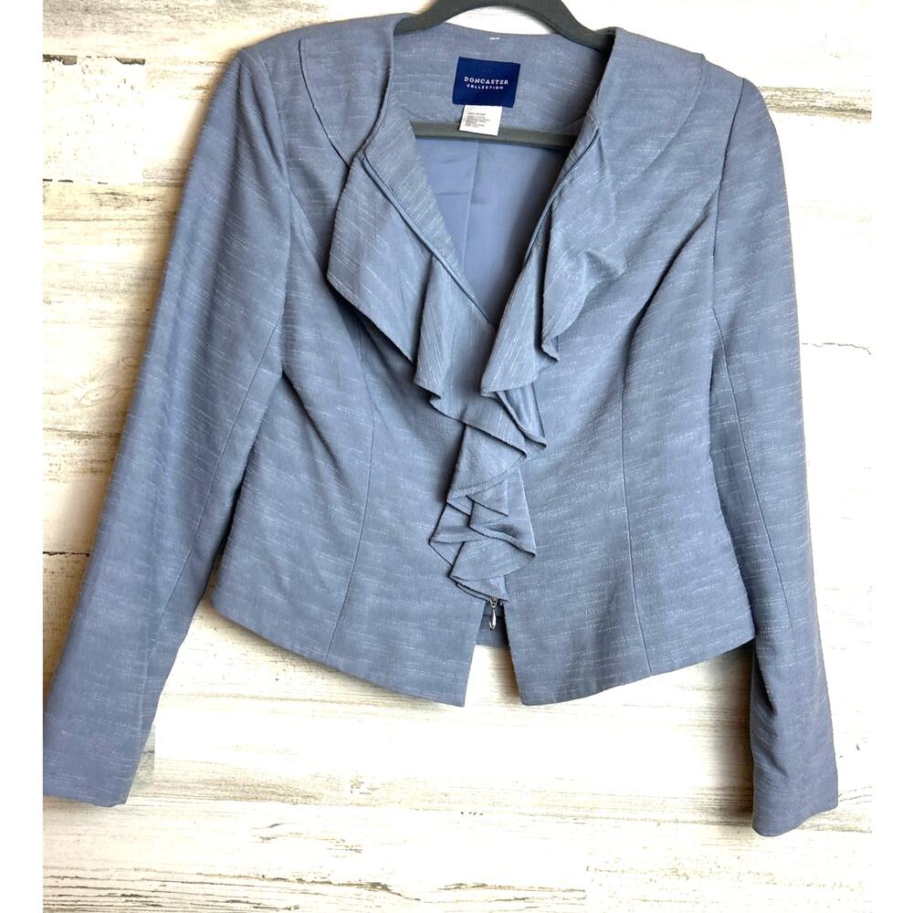 Doncaster Womens 4P Light Blue Viscose Suit Jacket Long Sleeve Cascade NWT